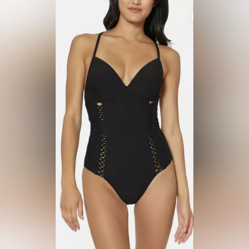 NWT JESSICA SIMPSON Women's Rose Bay Textured One-Piece Swimsuit - Size XL
